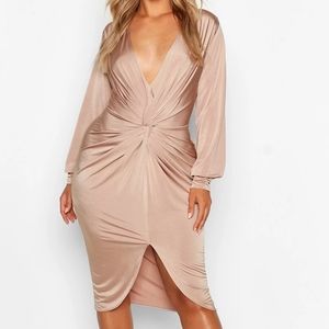 Muave Stone Plunge Midi Dress